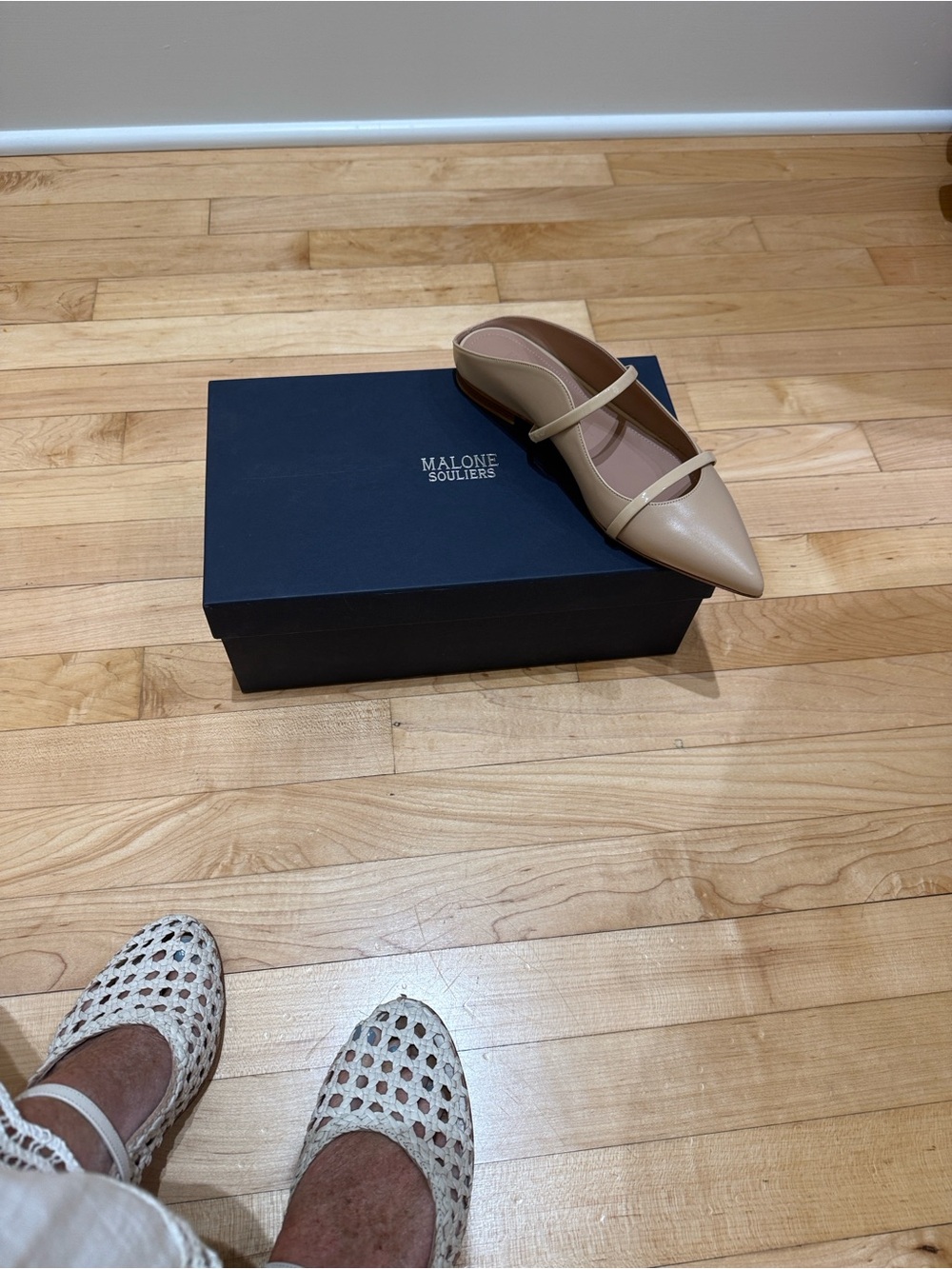Malone Souliers Neutral Beige Pointed Mary-Jane Flat